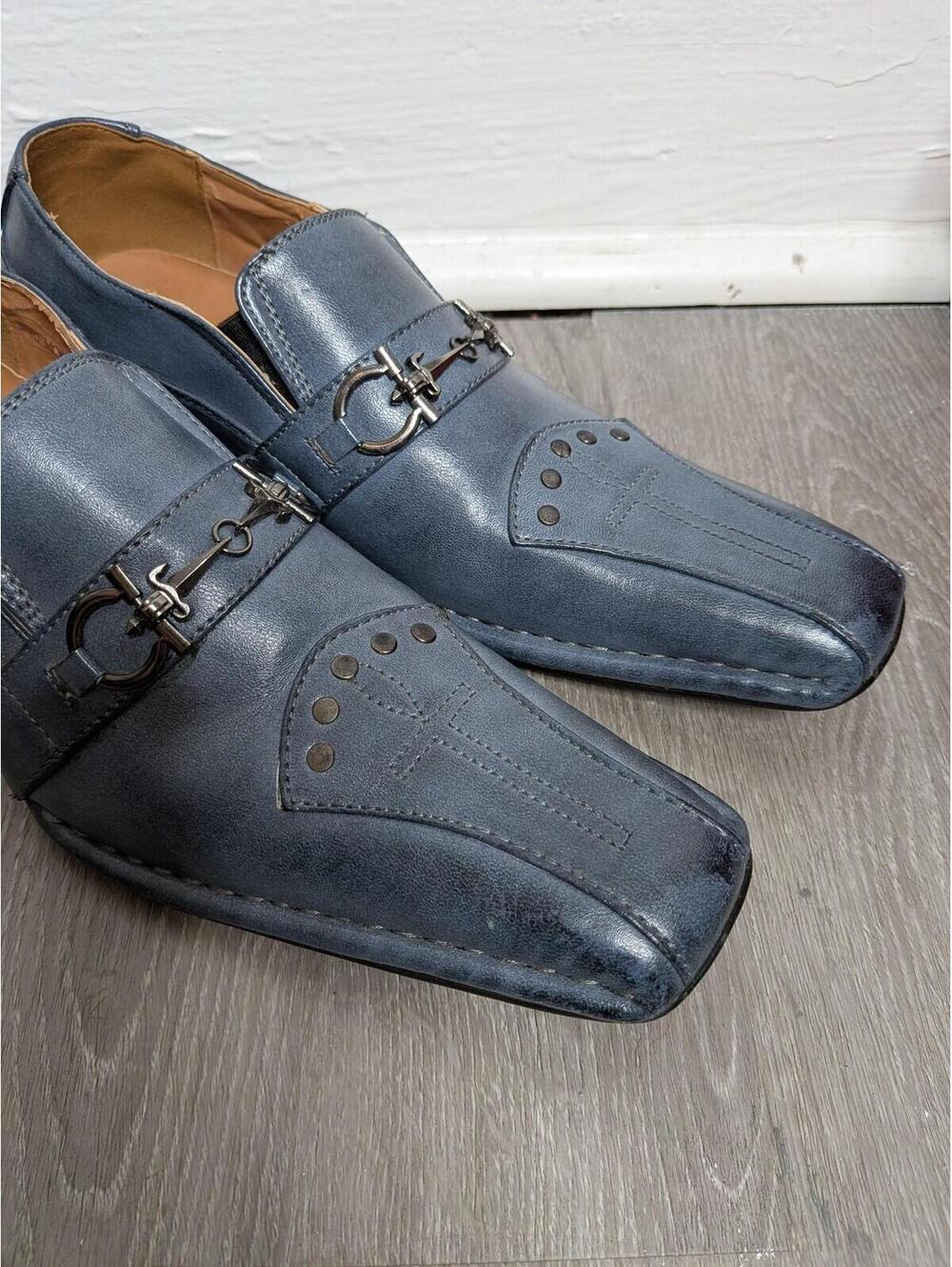 Alberto Fellini Shoes Mens Size 6.5 Blue Slip On Studded Cross Dress Oxford - Picture 2 of 10